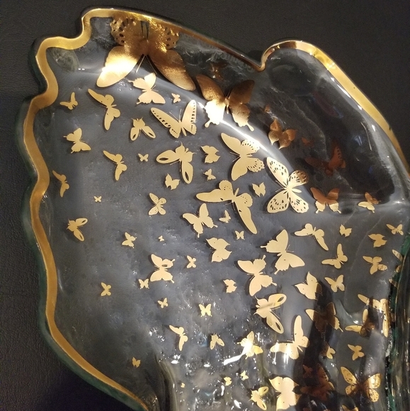 Annie Glass Signed Butterfly Chip & Dip Tray - Picture 5 of 7
